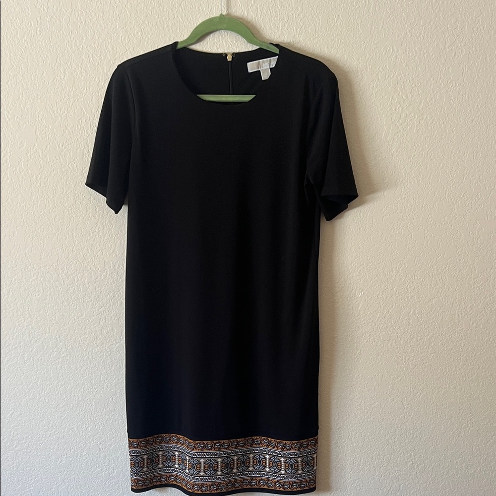 Michael Kors Chic Black Dress with Patterned Hem